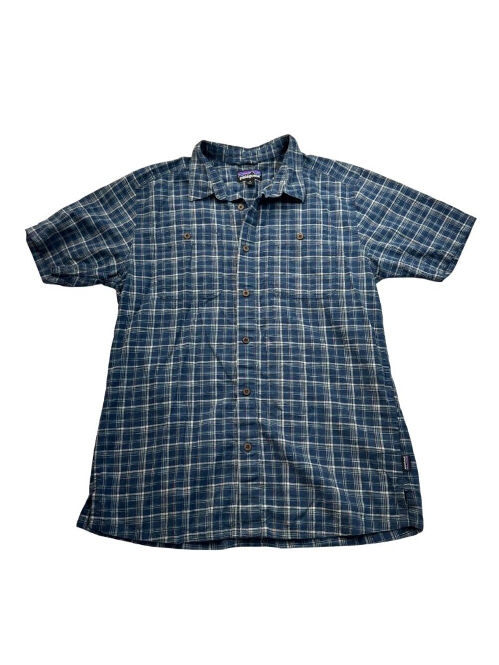 Patagonia Mens Back Step Button Up Short Sleeve Shirt Size M Cotton Hemp Plaid